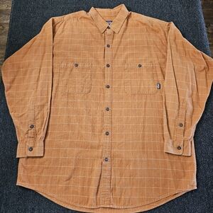 Vintage Patagonia Organic Cotton Orange Plaid Button-Down Long Shirt Men's XL